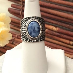 Premier Designs Silver Tone Blue Stone Ring 6.75